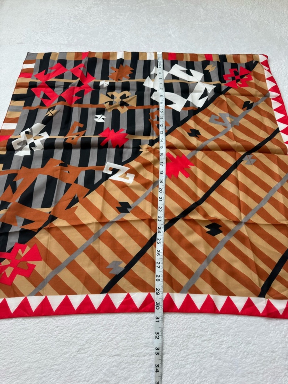 Geometric Pattern Scarf in Black, Brown, Red & Cream - Picture 5 of 6
